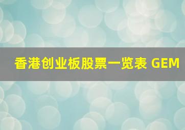 香港创业板股票一览表 GEM